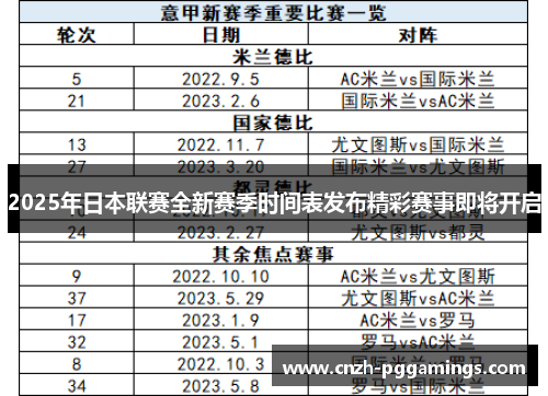 2025年日本联赛全新赛季时间表发布精彩赛事即将开启