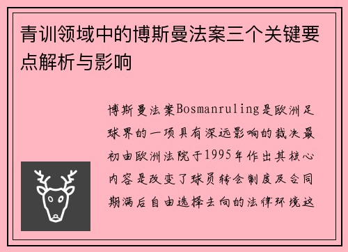 青训领域中的博斯曼法案三个关键要点解析与影响