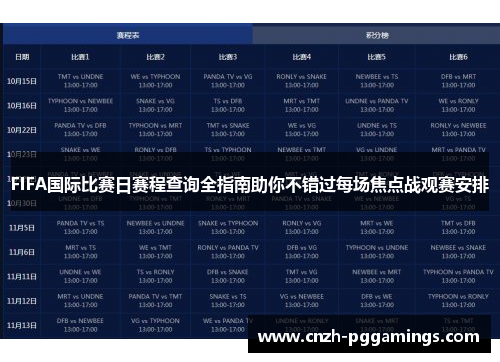 FIFA国际比赛日赛程查询全指南助你不错过每场焦点战观赛安排